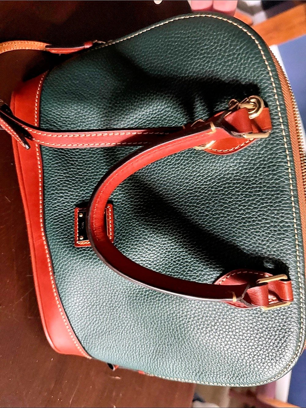 Dooney & Bourke Pebble Grain Domed Satchel Green & Red